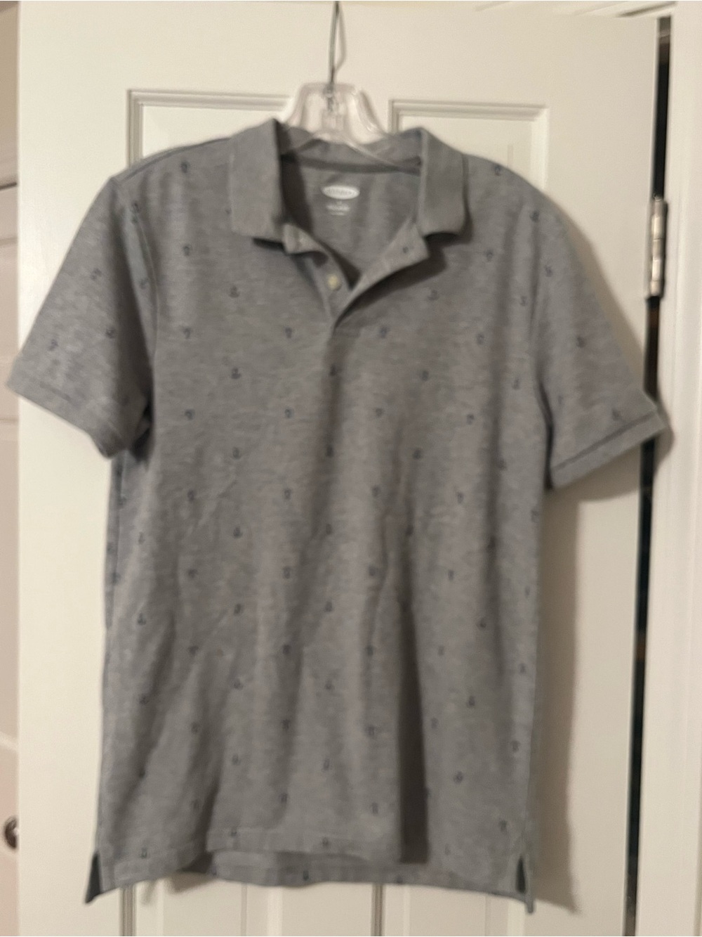 Old Navy gray polo shirt with small navy anchor pattern
